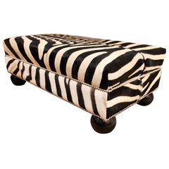 Zebra Ottoman, Made in USA, Wood Legs, Nail Heads, Zebra Hides From South Africa