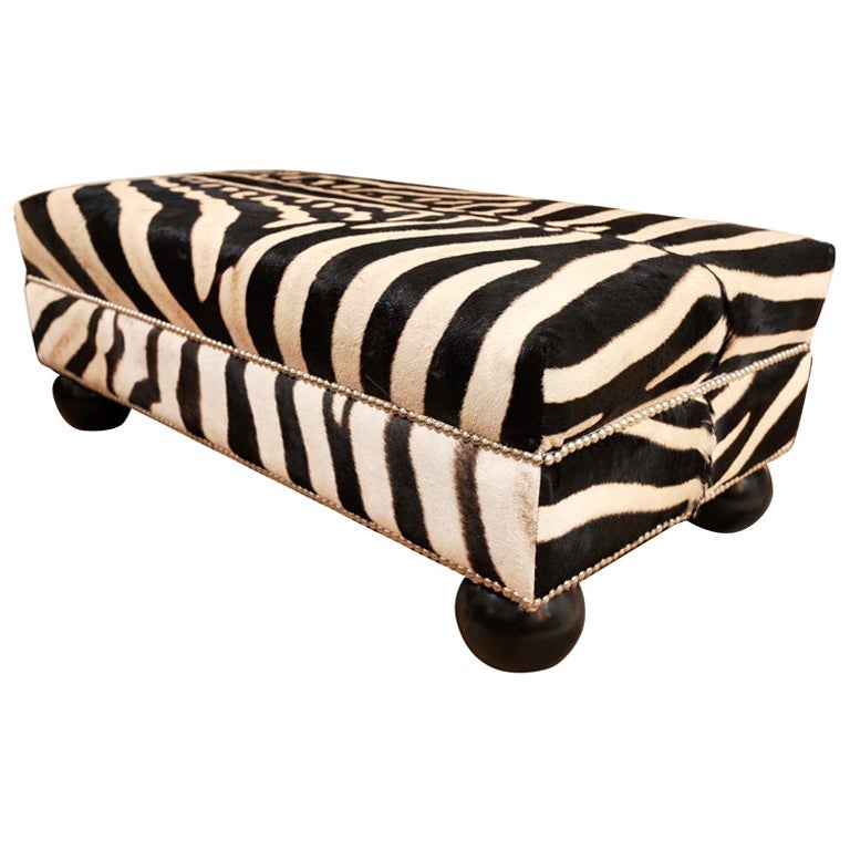 Zebra Ottoman, Made in Usa, Zebra Hides from South Africa, Nail Heads, Wood Legs