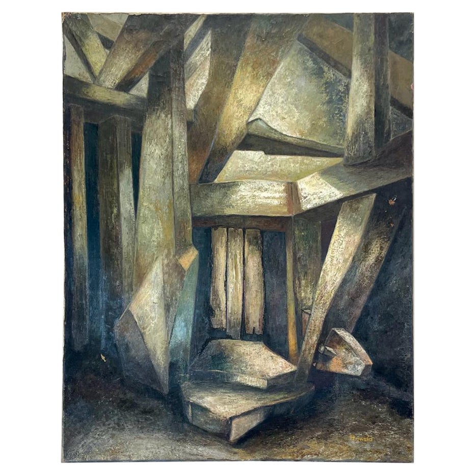 Brutalist Oil On Canvas by Alan Ian Ronald For Sale