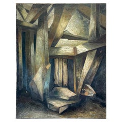 Vintage Brutalist Oil On Canvas by Alan Ian Ronald