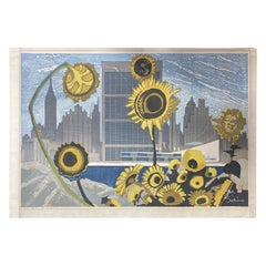 Junichiro Sekino Signed Limited Ed. Japanese Woodblock Print Flowers & New York