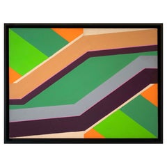 Larry Zox Signé Modernist Abstract Untitled Liquitex Acrylic Painting on Canvas