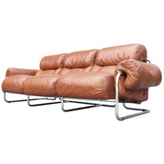Guido Faleschini for i4Mariani "Tucroma" Medium Brown Leather 3-Seat Sofa Italy