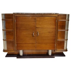 Vintage Ribbon stripe mahogany French Art Deco cabinet w/ nickel mounts