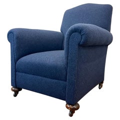 Grand fauteuil anglais en laine rembourré du 19ème siècle