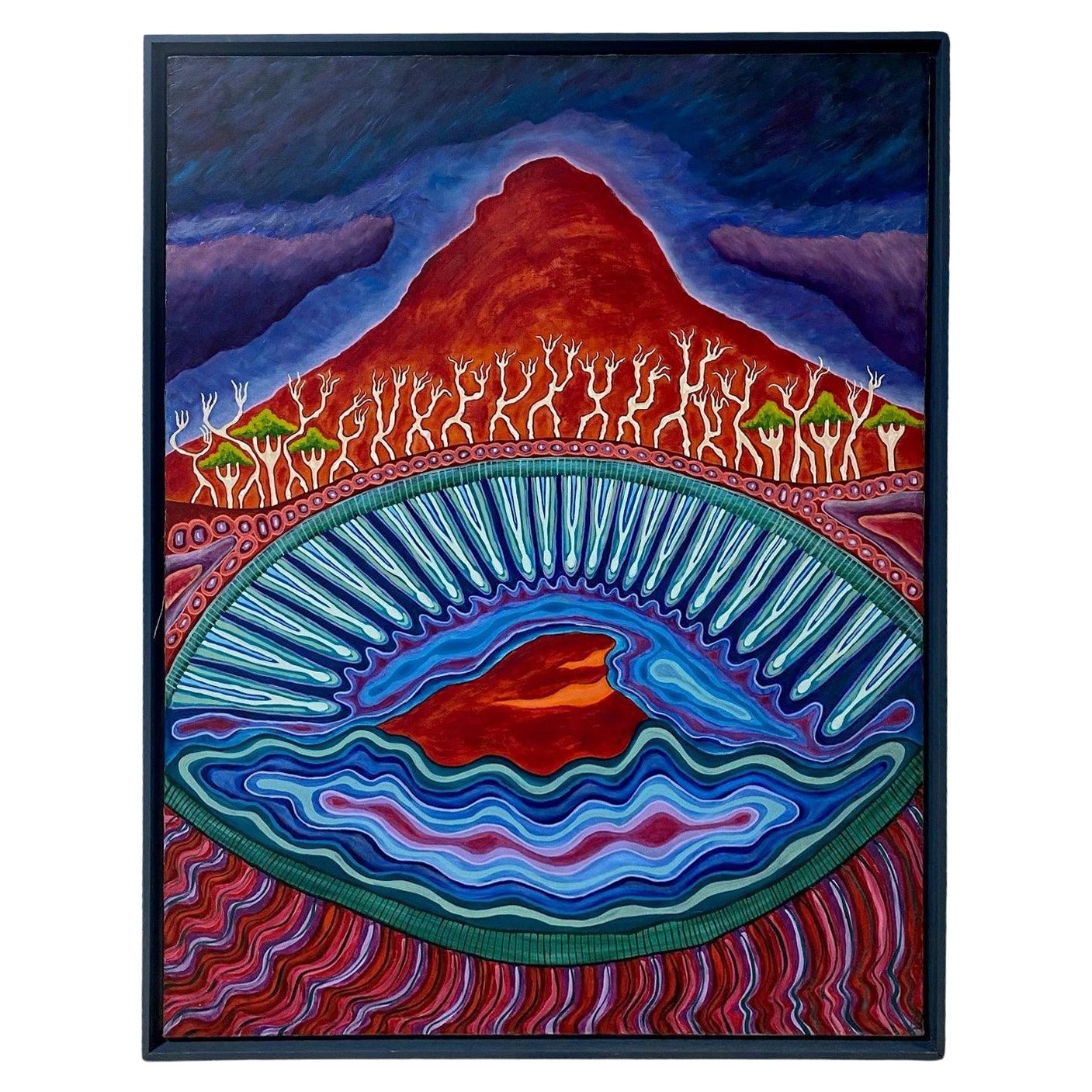 Peinture d'art aborigène australienne originale de bar en marbre signée Sally Morgan en vente