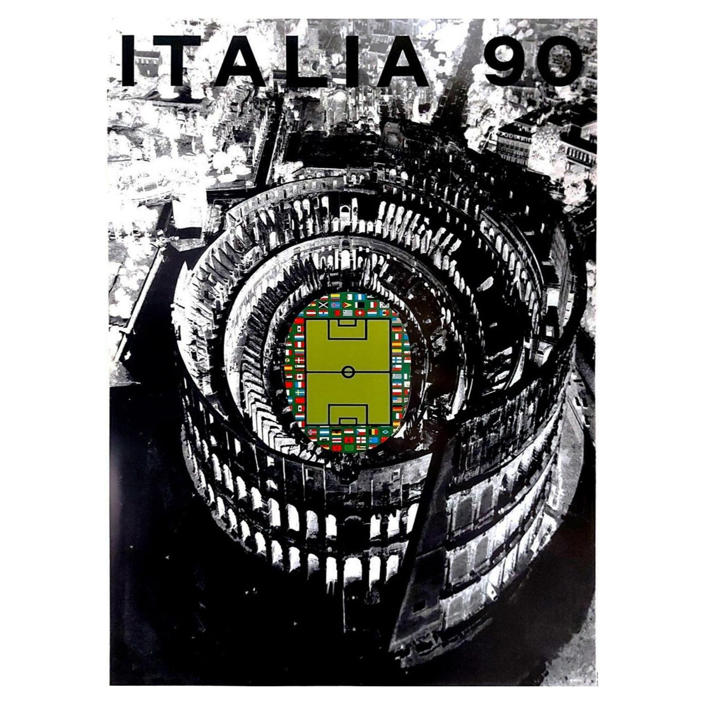 Affiche vintage originale de la Coupe du monde de 1990 d'Italie, 90