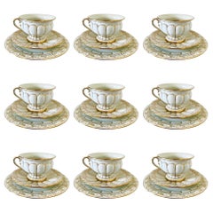 Antique Meissen Germany Porcelain Gold Baroque Cups, Saucers, & Dessert Plates 40 pc/Set
