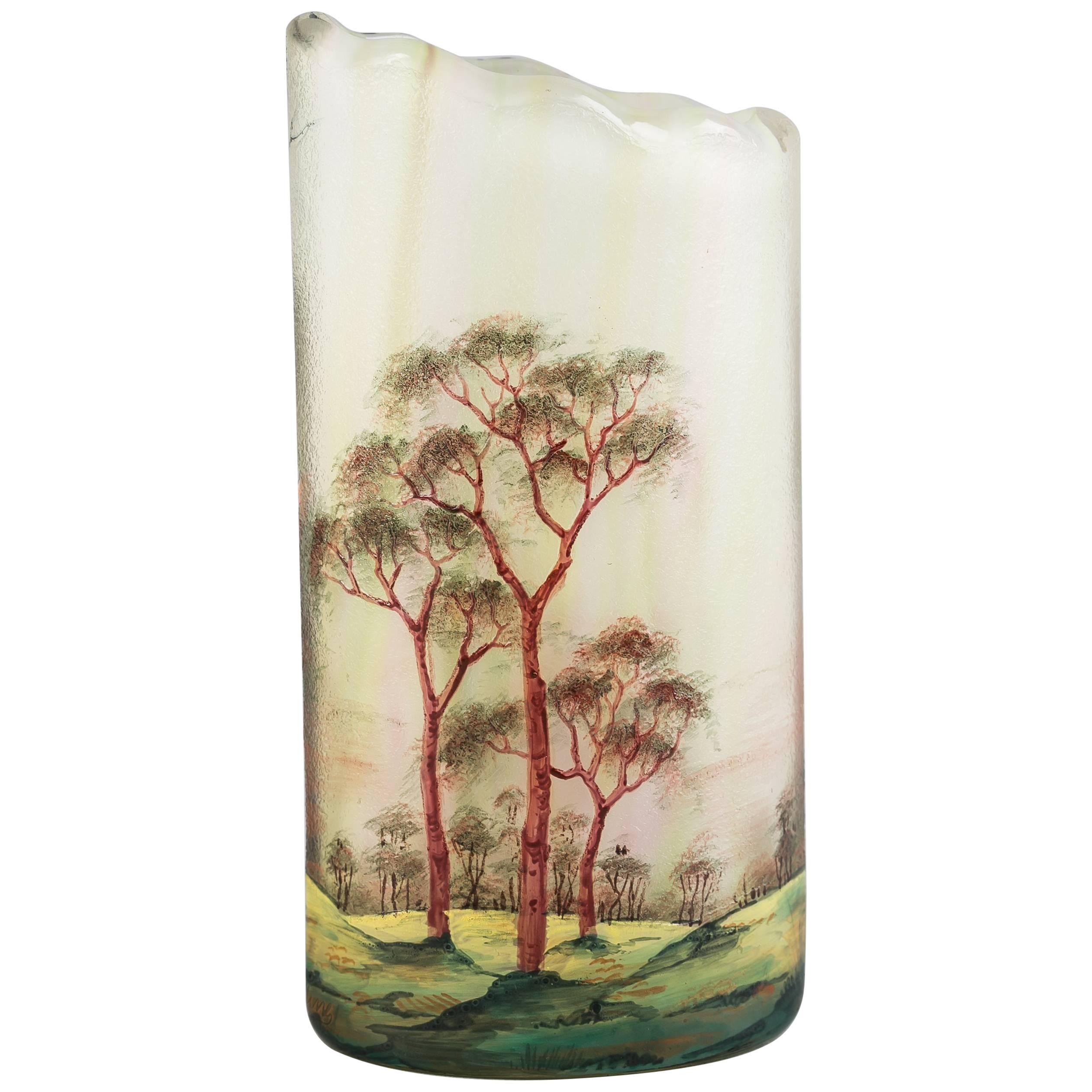 Lamartine Cameo and Enameled Glass Vase, circa 1920 For Sale