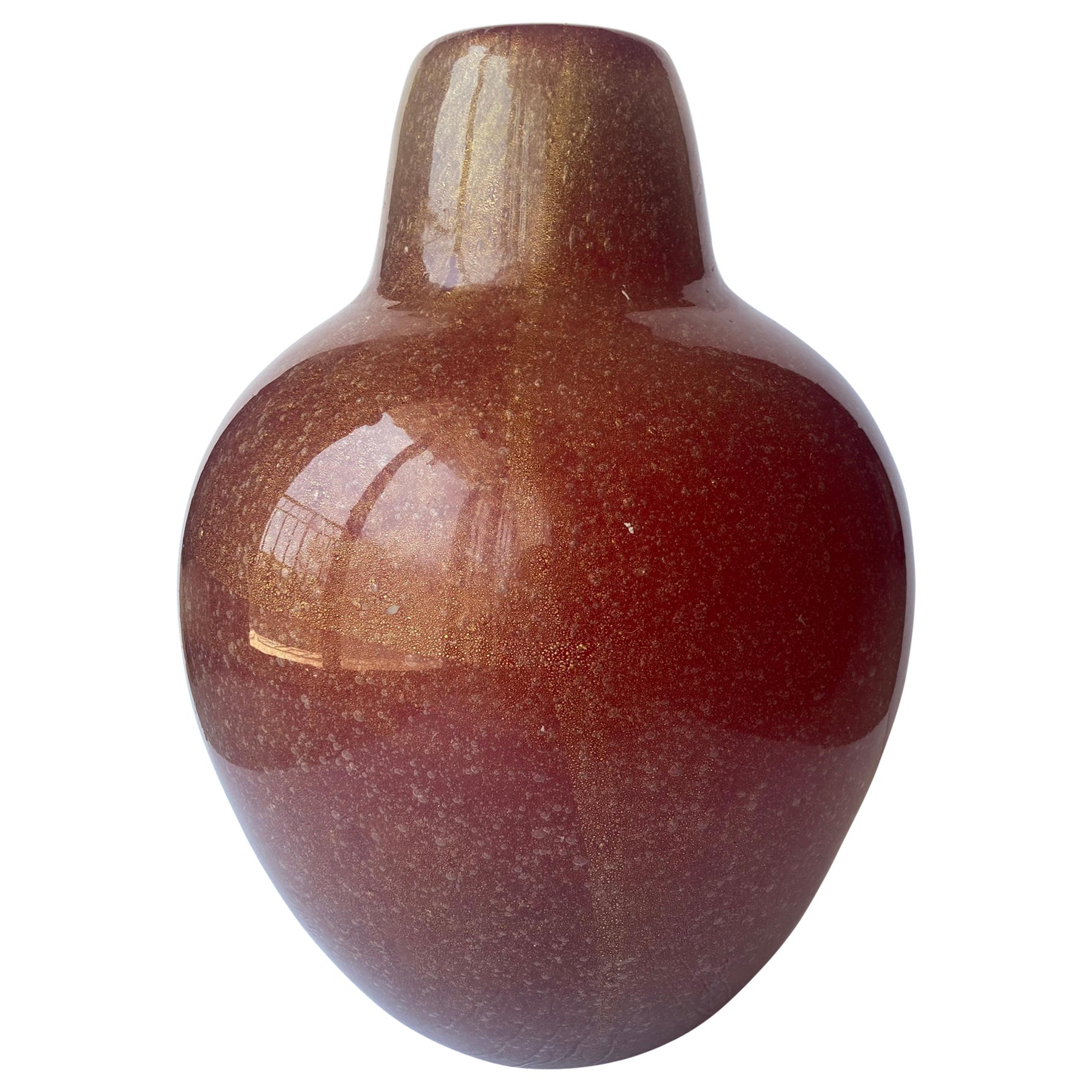 Flavio Poli for Seguso Murano glass vase, large  Pulegoso work  , gold leaf . For Sale