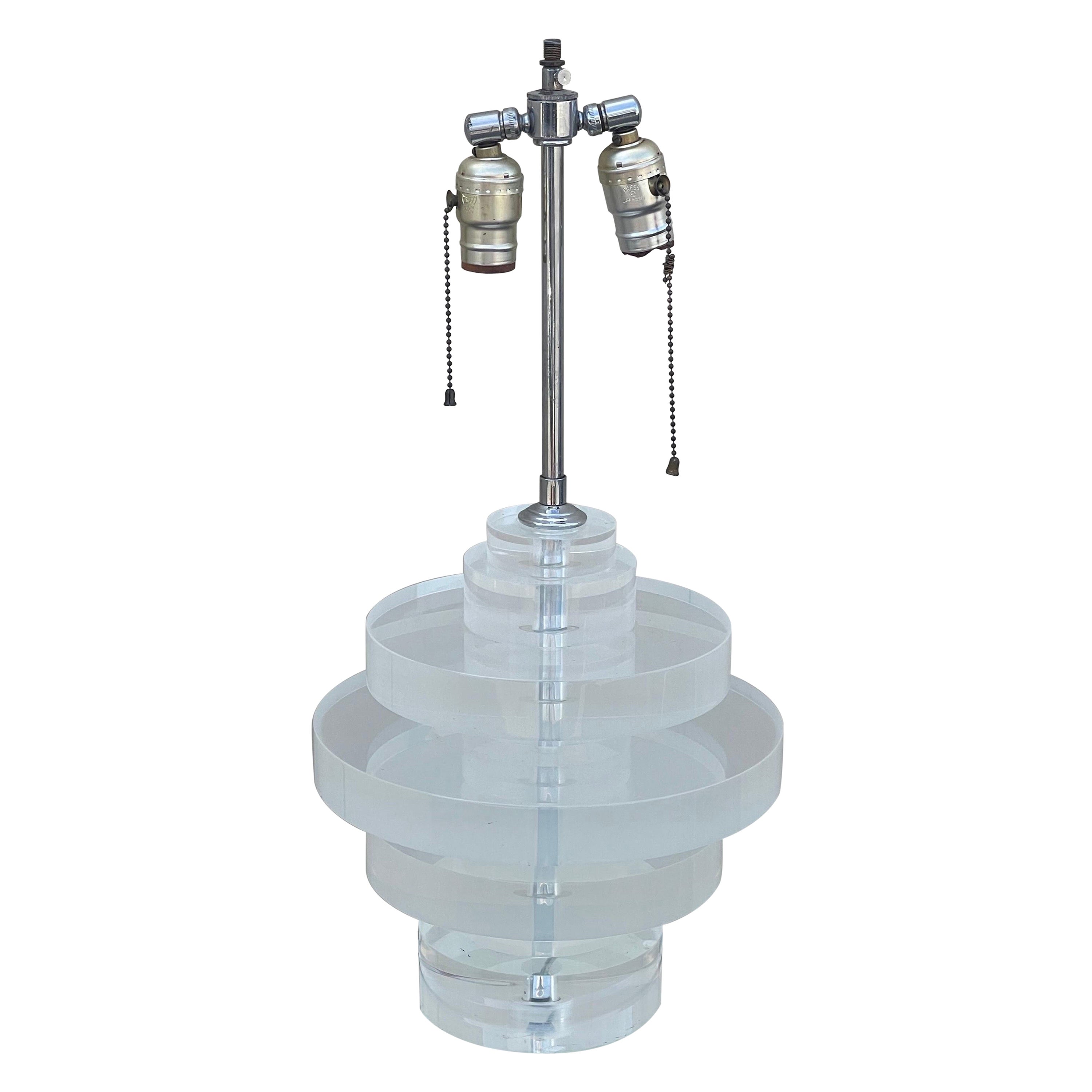 Large Lucite Disk Table Lamp in the Style of Karl Springer For Sale