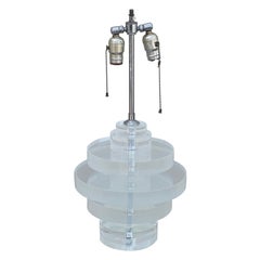 Large Lucite Disk Table Lamp in the Style of Karl Springer