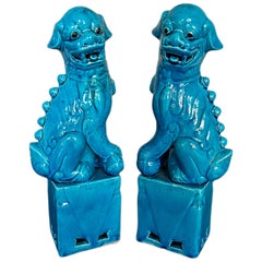 Retro Chinese Cobalt Blue Foo Dogs- a Pair