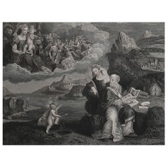 Original Used Print of The Vision of St Augustine After Garofalo. C.1840