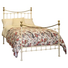 Antique Small Double Brass and Iron Bed in Cream, MD144