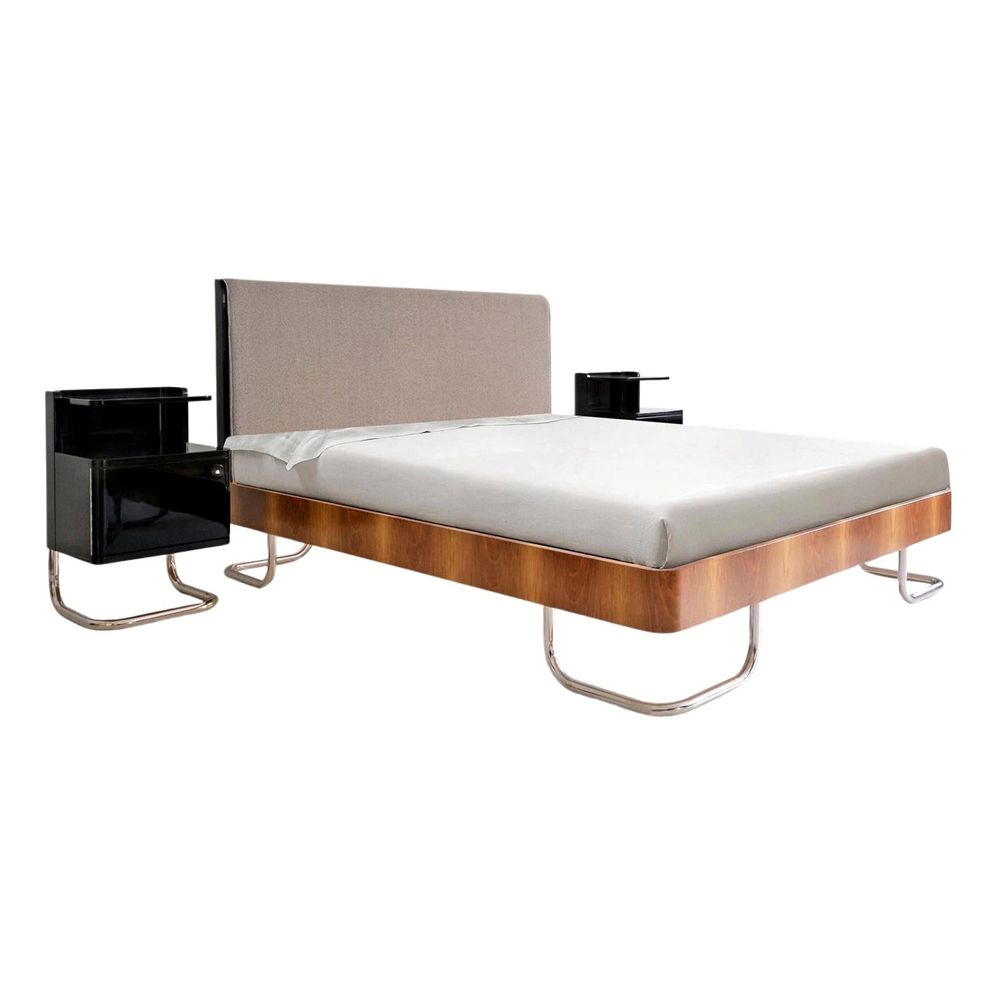 Modernes zeitgenössisches Doppelbett mit Nachttischen aus handgefertigtem Holz, maßgefertigt
