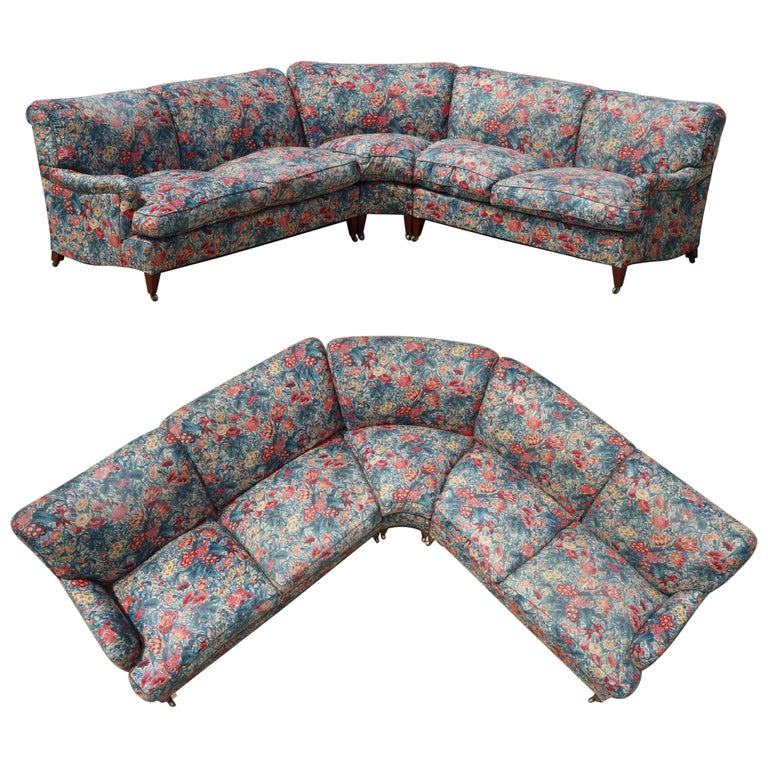 VINTAGE HOWARD and SON'S LONDON BRIDGEWATER LARGE 5 SEAT CORNER SOFA FLORAL  FABRiC For Sale at 1stDibs | old lady couch floral, floral corner sofa