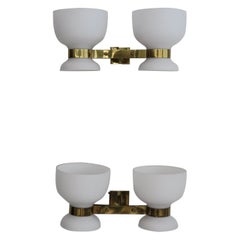Stilnovo Italian Midcentury Modern Design Brass Glass Sconces Wall Lights 1950s