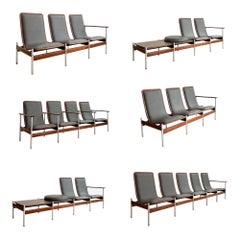 Set of 6 Sven Ivar Dysthe Sculpted Bentwood Benches New Elephant Grey Upholstery