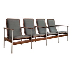 Sven Ivar Dysthe 4 Seater Bentwood Walnut Bench New Elephant Grey Upholstery