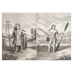 Originaler antiker ethnografischer Druck indigener Siberians. C.1780