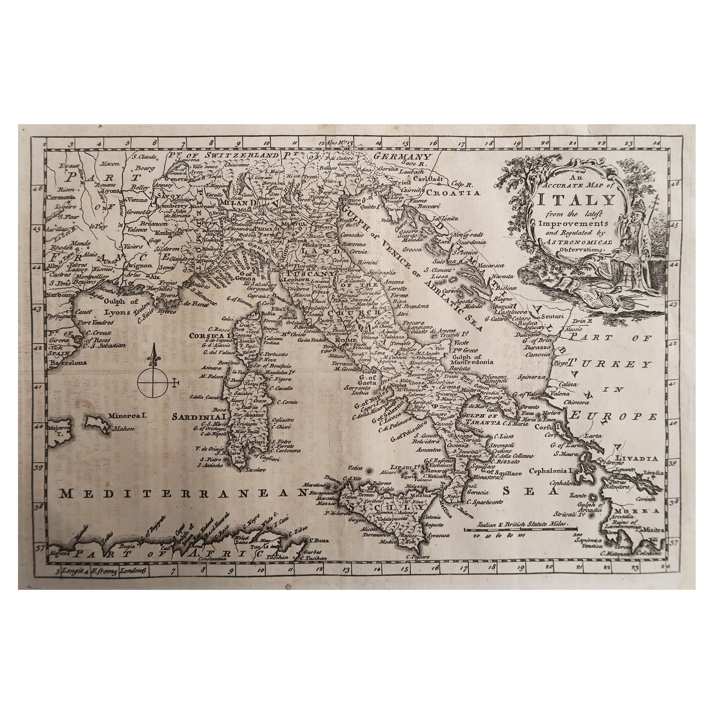 Original Antique Map of Italy. C.1780