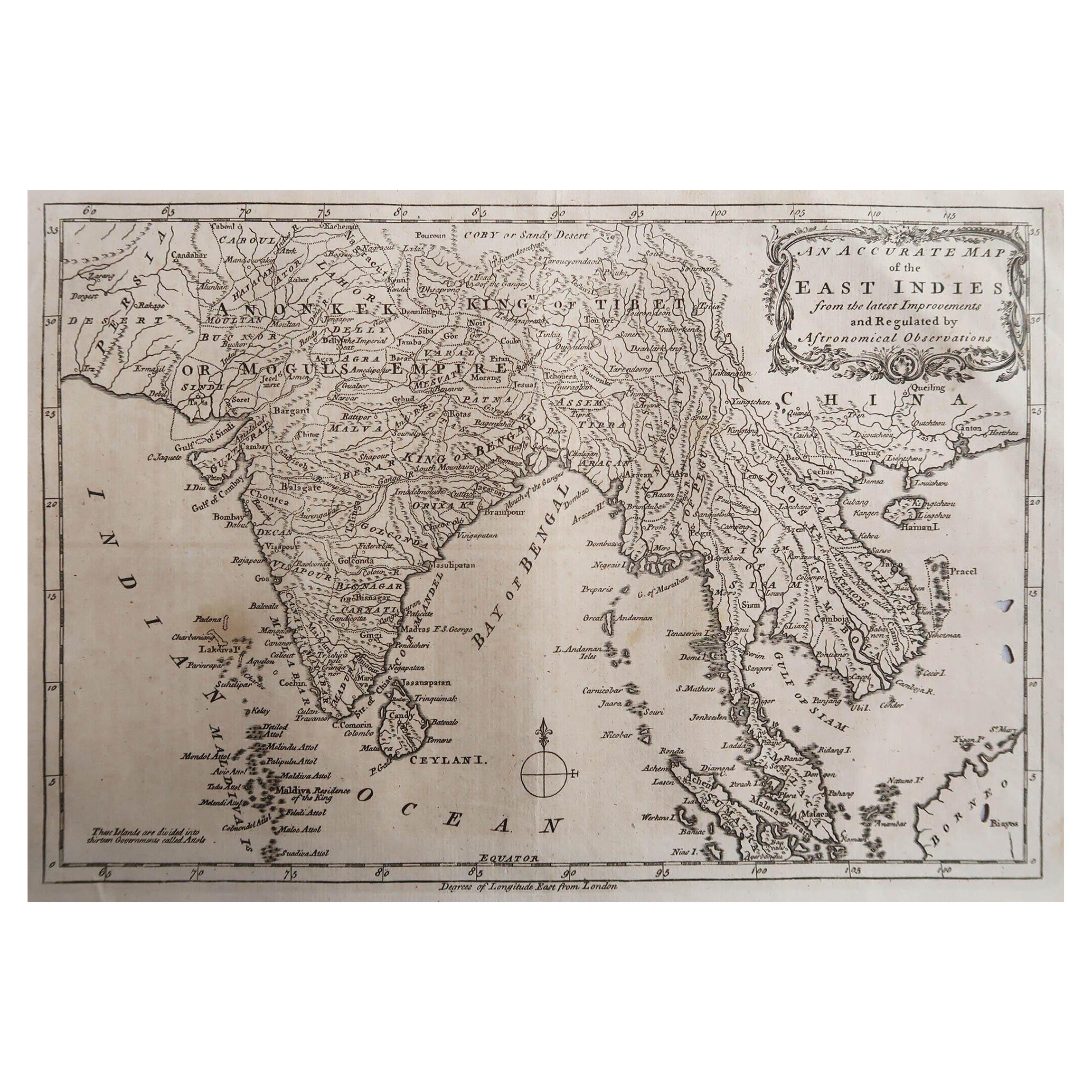 Original Antique Map of India. C.1780