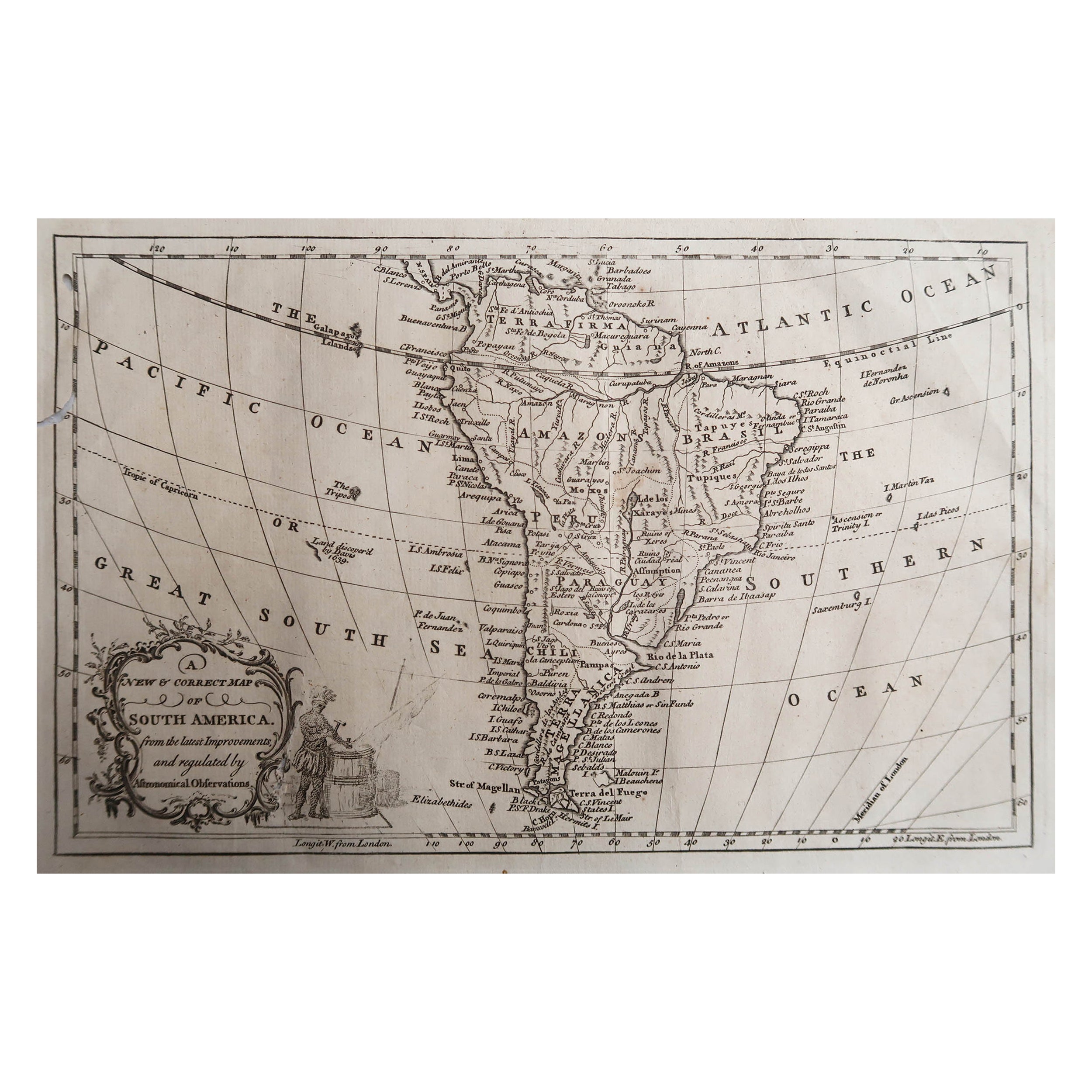 Originale antike Karte von Südamerika. C.1780