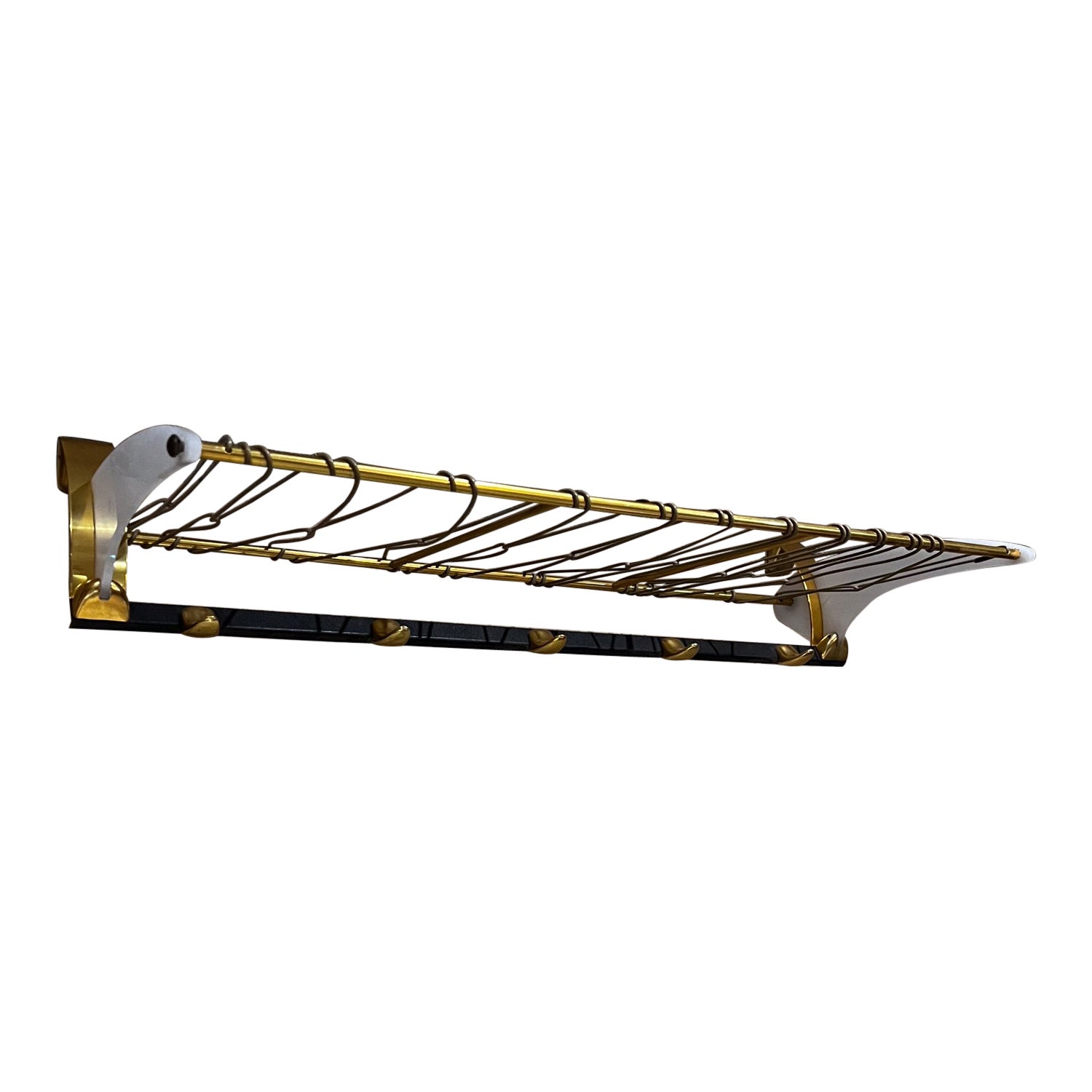 1960s French Brass Coat Hat Rack Shelf Style of Jacques Adnet For Sale