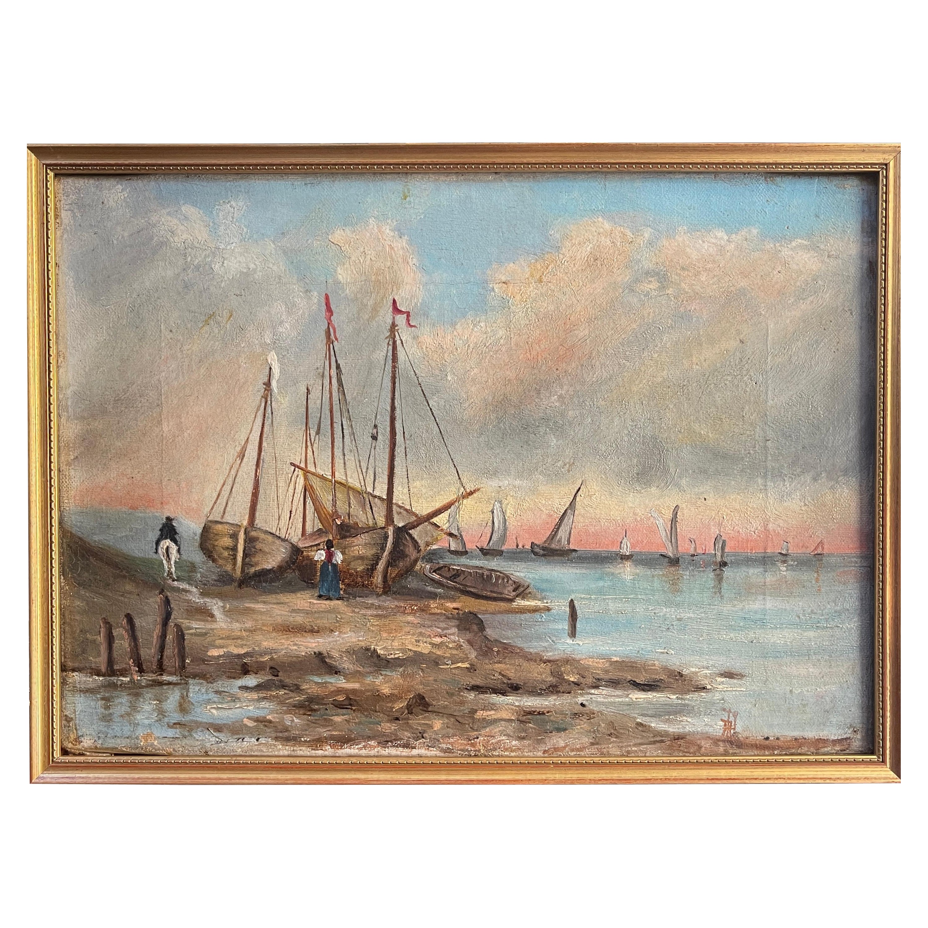 Oil painting on canvas, marine, 20th century For Sale