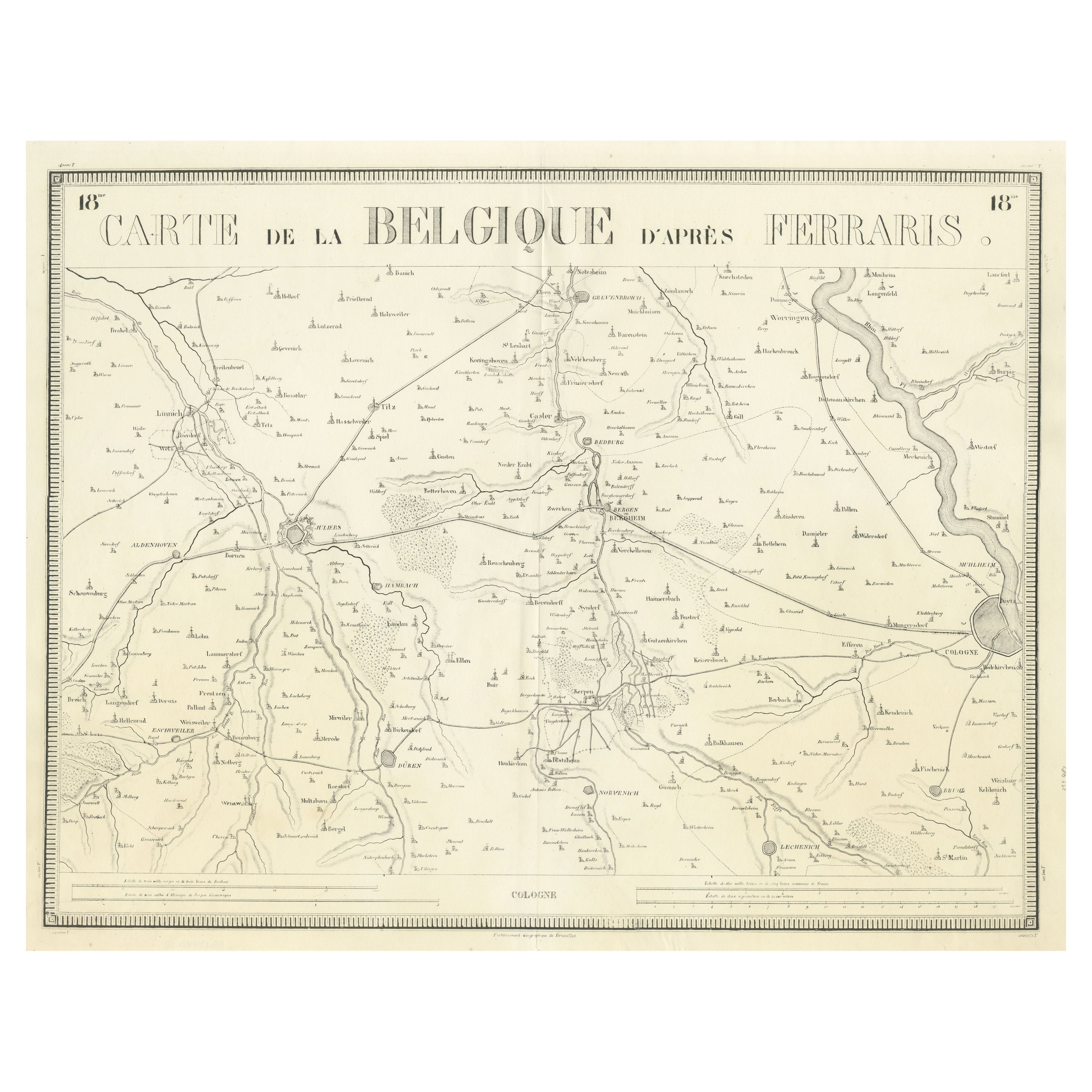 Antique Map of the Region near Cologne, Germany For Sale