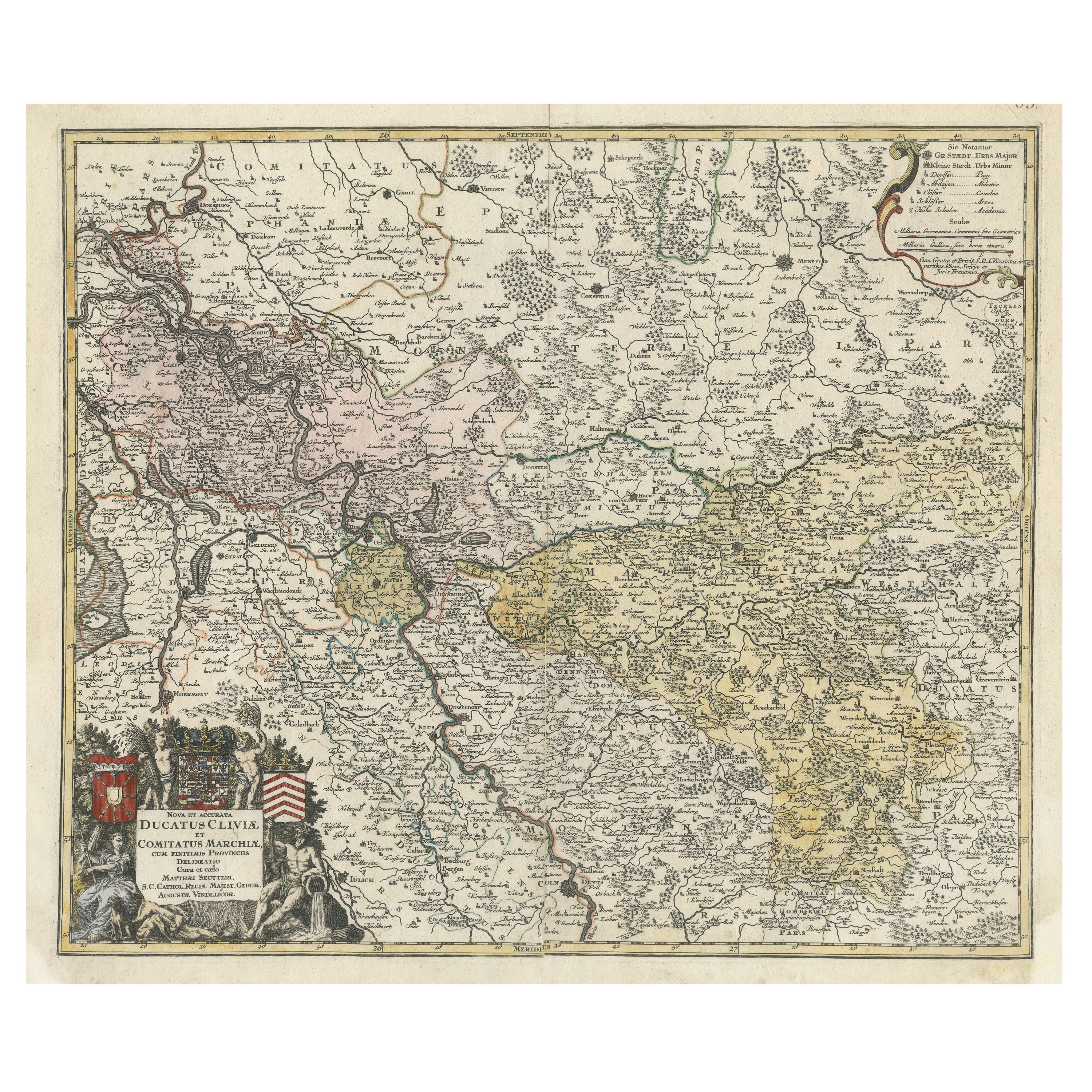 Antike Karte des heutigen Nordrhein-Westphalia, Deutschland
