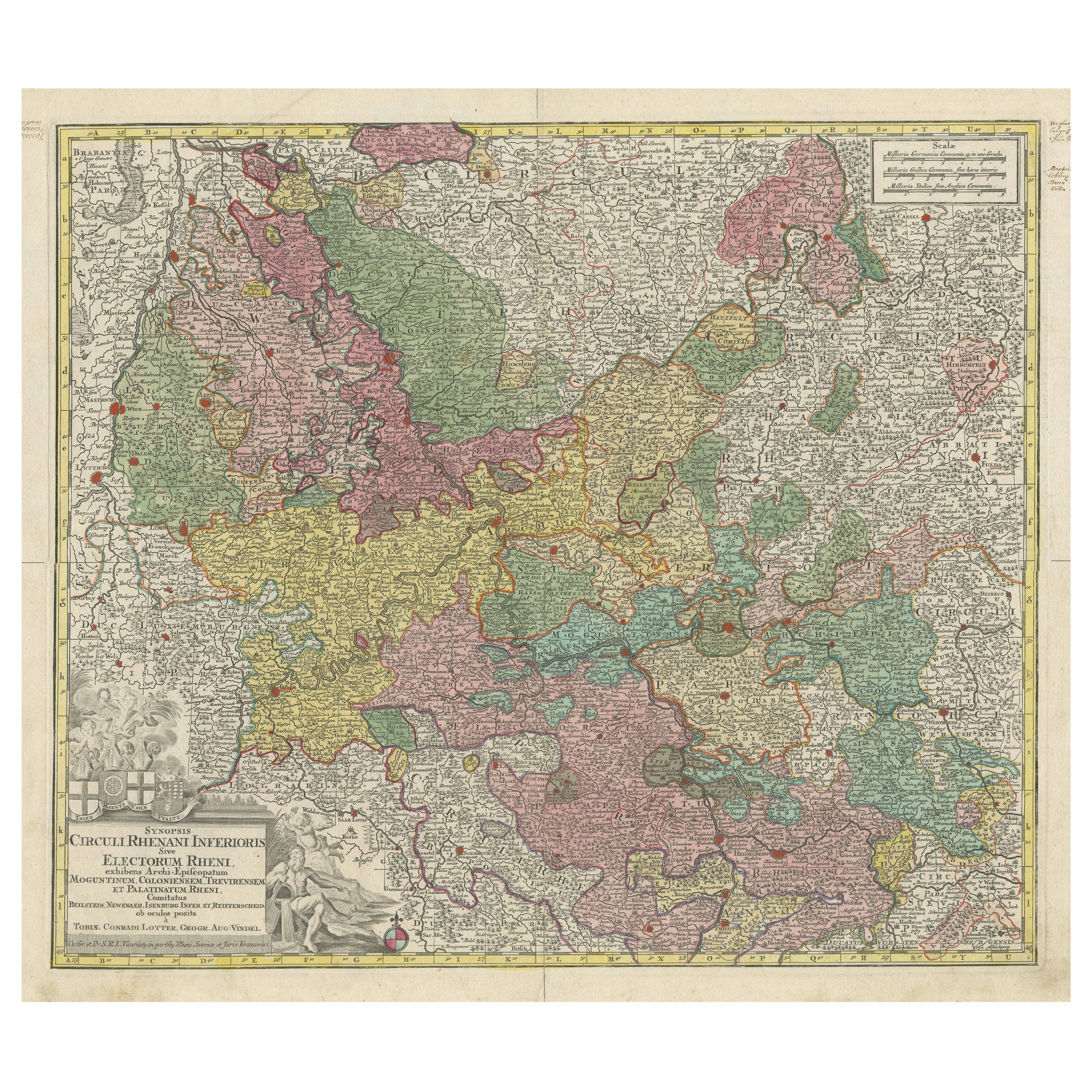 Antique Map of the region of Trier, Mainz and Cologne, Germany For Sale