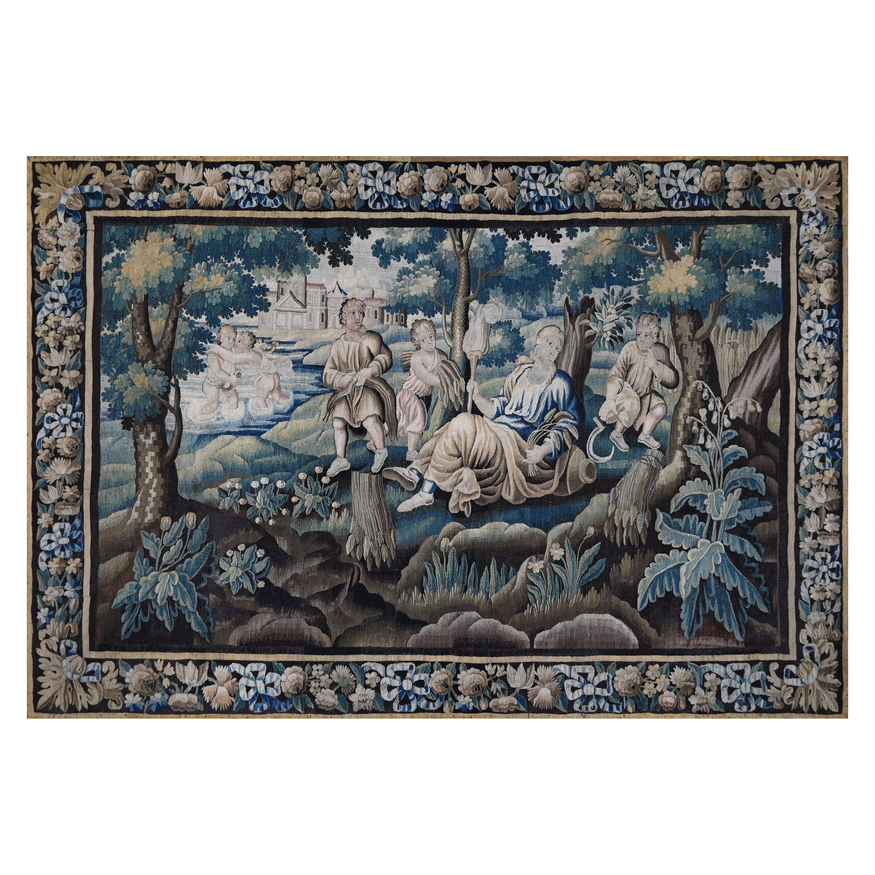 17th century Aubusson tapestry - the rest after the harvest - N° 1331 For Sale
