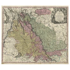 Antike Karte auf beiden Seiten des Mittelrhinein-Fluss, Deutschland