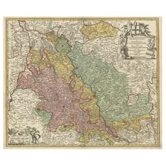 Antike Karte des Rheins mit Schwerpunkt auf Köln, Deutschland, mit Originalfarbe