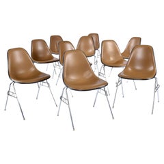 Set of 10 Eames for Herman Miller Stacking Brown Naugahyde DSS Shell Chairs