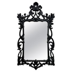 Italian Rococo Mirror Hand Painted in Black with Carved Wood Frame, c. 1970's