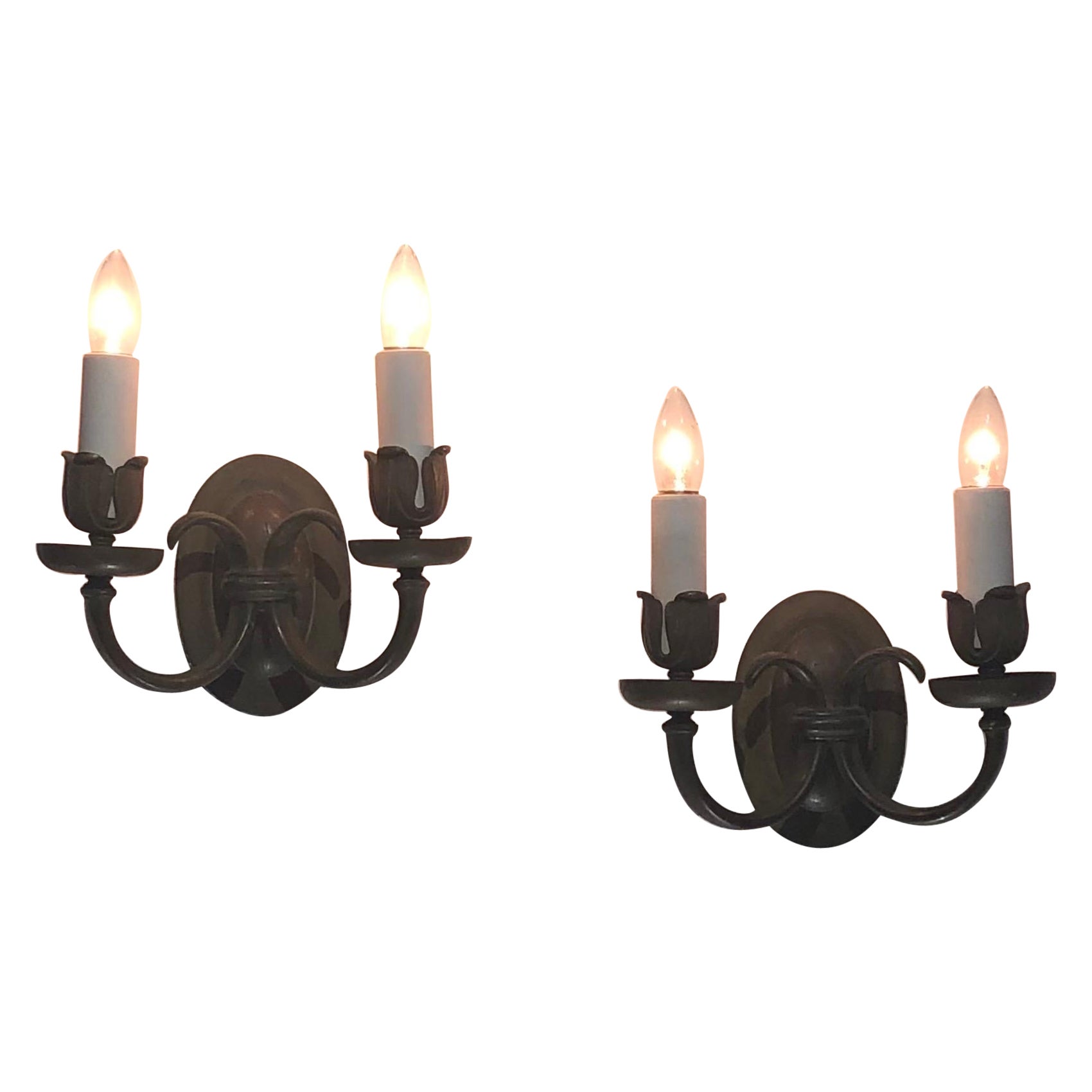 Pair of Stamped Caldwell Baroque Style Bronze  Sconces For Sale