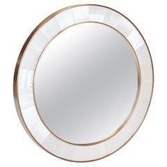 Miroir circulaire en sélénite et laiton 39.37" de diamètre Fait main en UK Contemporary