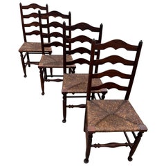 19Thc Walnut  Ladder Back Chairs -Set of Four 