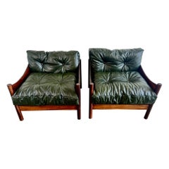 Pair of 1970's Brazilian Rosewood Armchairs w/ Leather Cushions