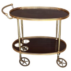 Art Deco Brass Dry Bar Cart with Smoked Two Tier Glass