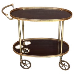 Vintage Art Deco Brass Dry Bar Cart with Smoked Two Tier Glass