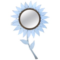French White Metal Flower Mirror, circa 1960