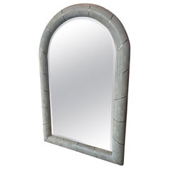 Vintage Maitland Smith Tessellated Stone Inlaid Brass Arch Wall Mirror
