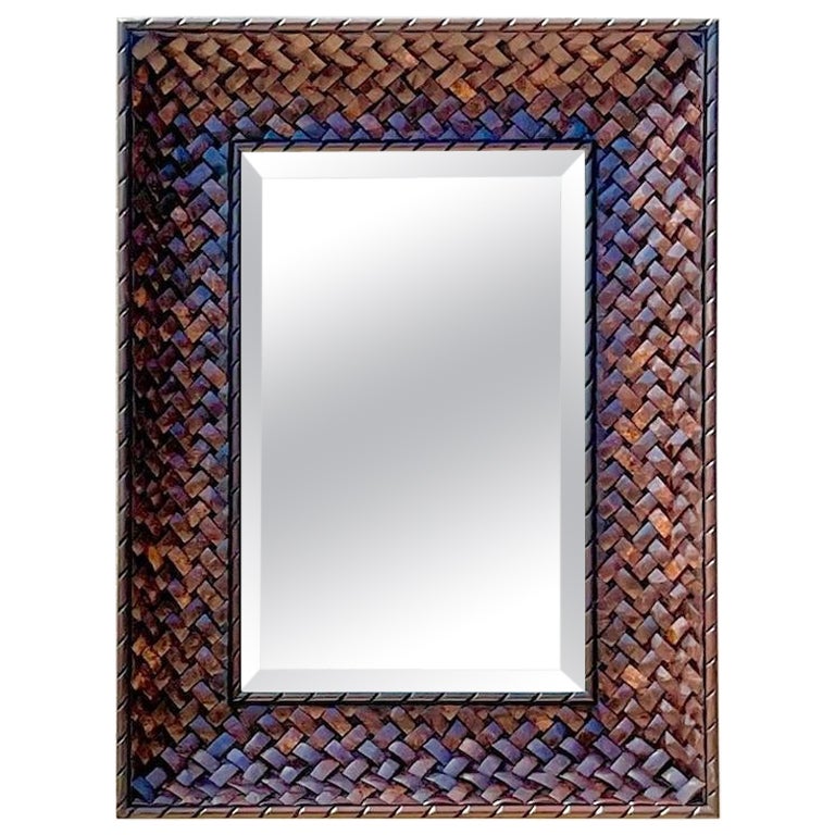 Vintage Boho Woven Coconut Shell Mirror For Sale at 1stDibs