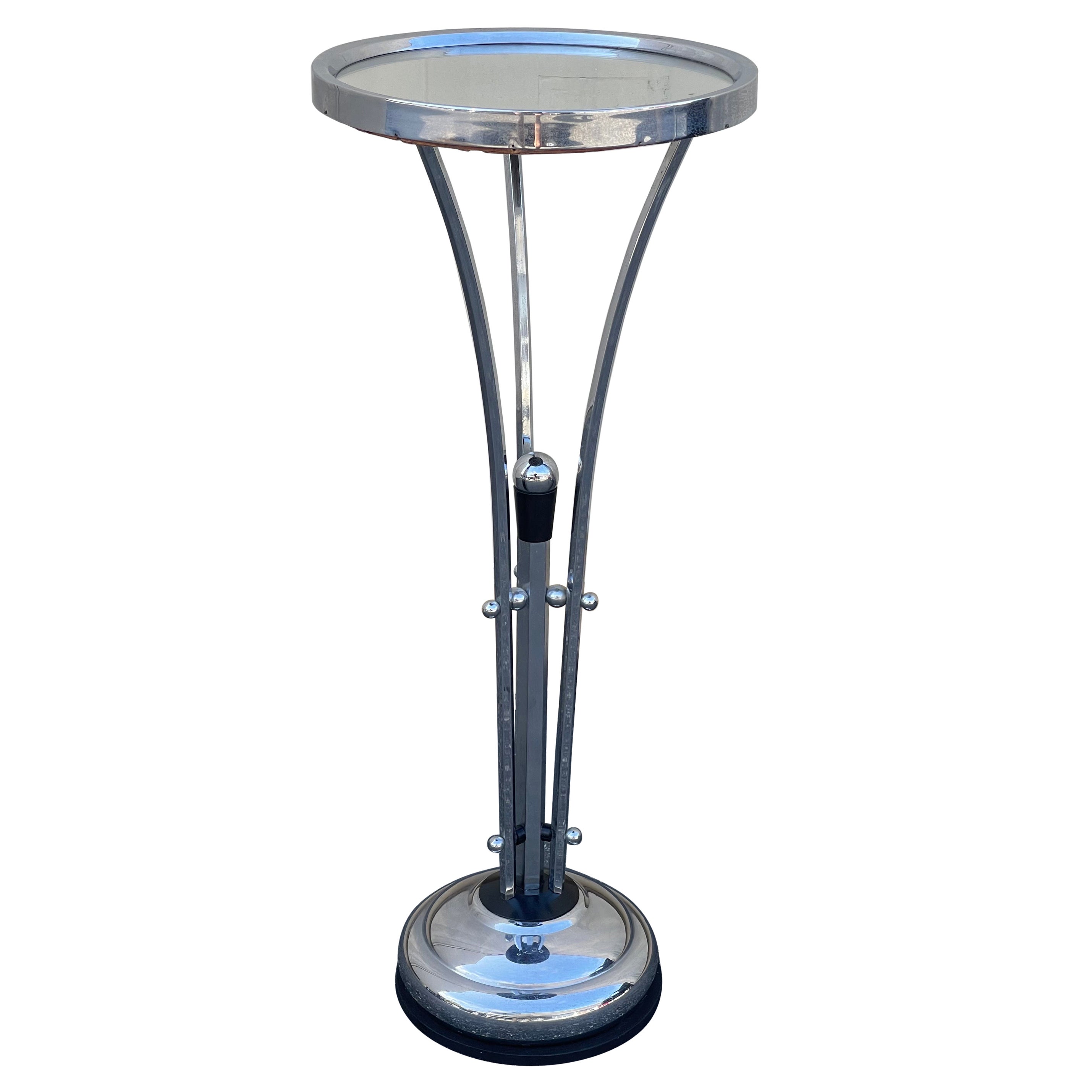 Art Deco Chrome with Mirror Top Martini / Side Table  For Sale