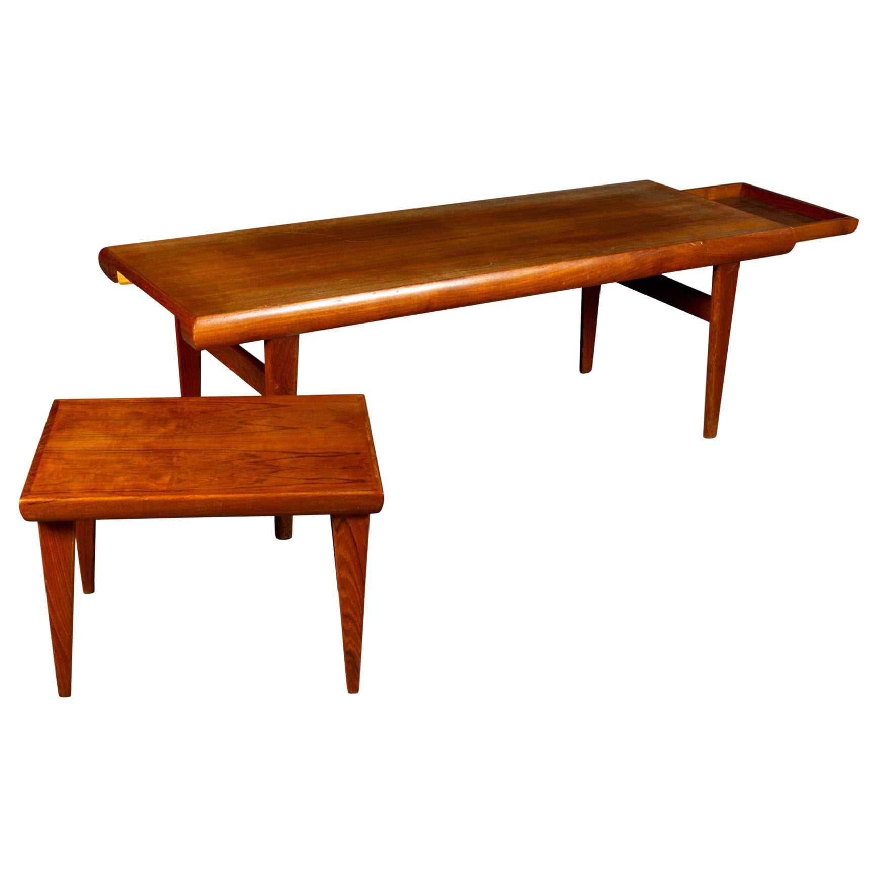 Danish Modern Coffee Table With Small Foldable Side Table For Sale