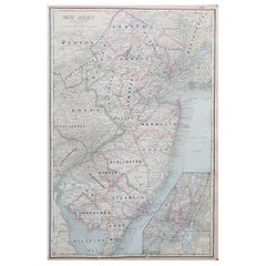 Large Original Used Map of New Jersey, USA, circa 1900